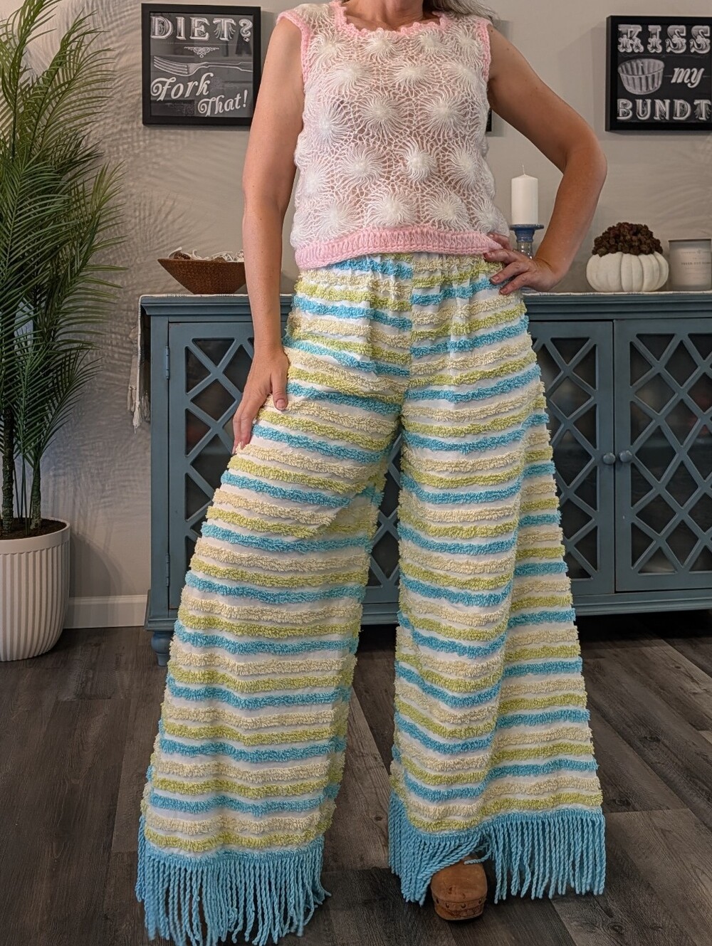 ooak wide leg pants MADE FROM VINTAGE CHENILLE BEDSPREAD S